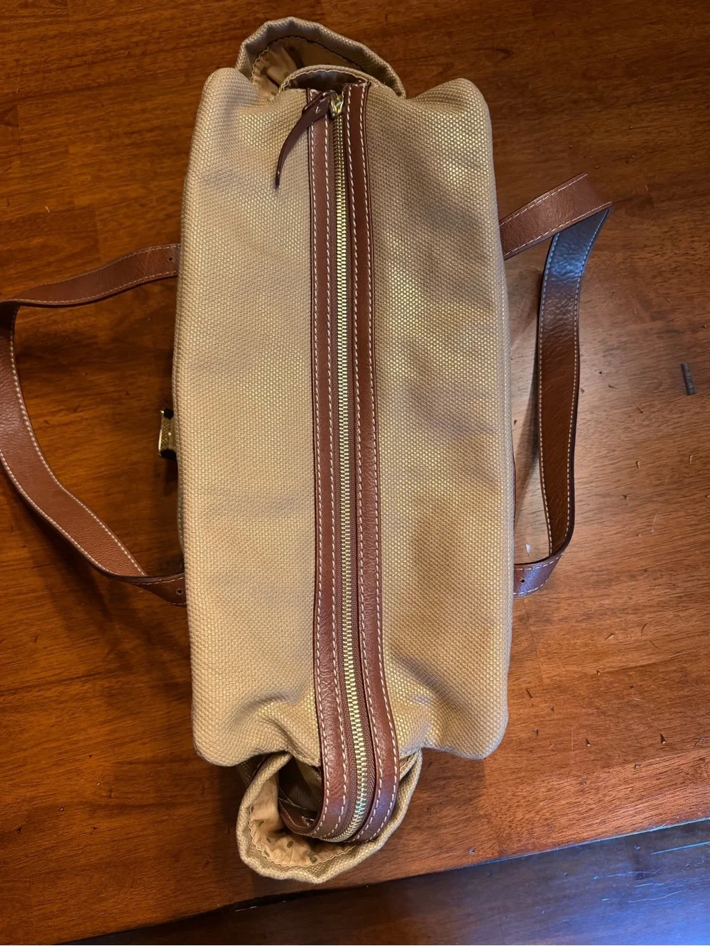 kate spade NWOT Brown Cream Canvas & Baseball Leather Tote Baby Overnight Bag